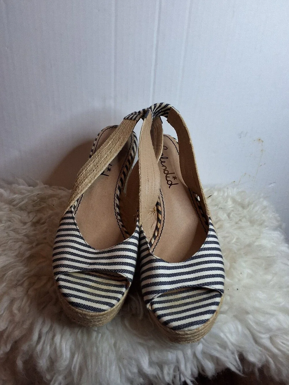Splendid Women’s 9.5 Navy White Striped Espadrille Platform Wedge Sandals